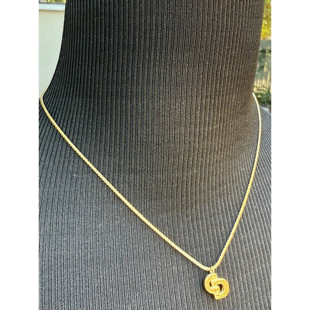 Christian Dior Gold Tone Logo Pendant Necklace - Picture 6 of 8